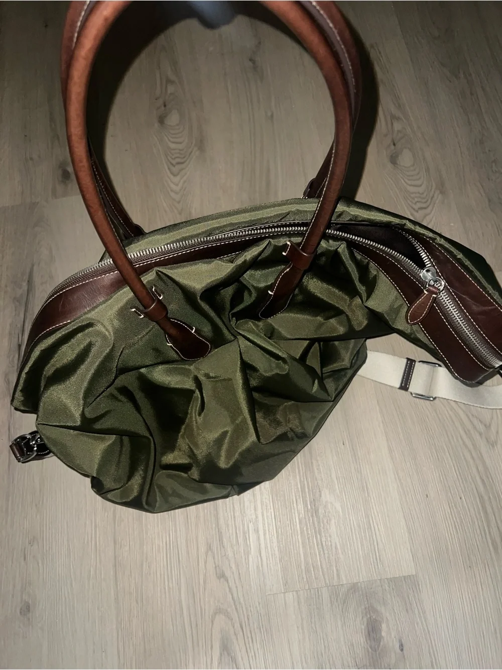 Polo Ralph Lauren Bellport Nylon Tote Green Leather Trim Zip Crossbody Bag